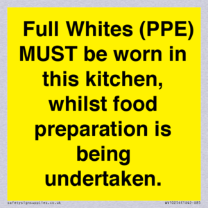  Full Whites (PPE) MUST be worn in this kitchen, whilst food preparation is being undertaken.